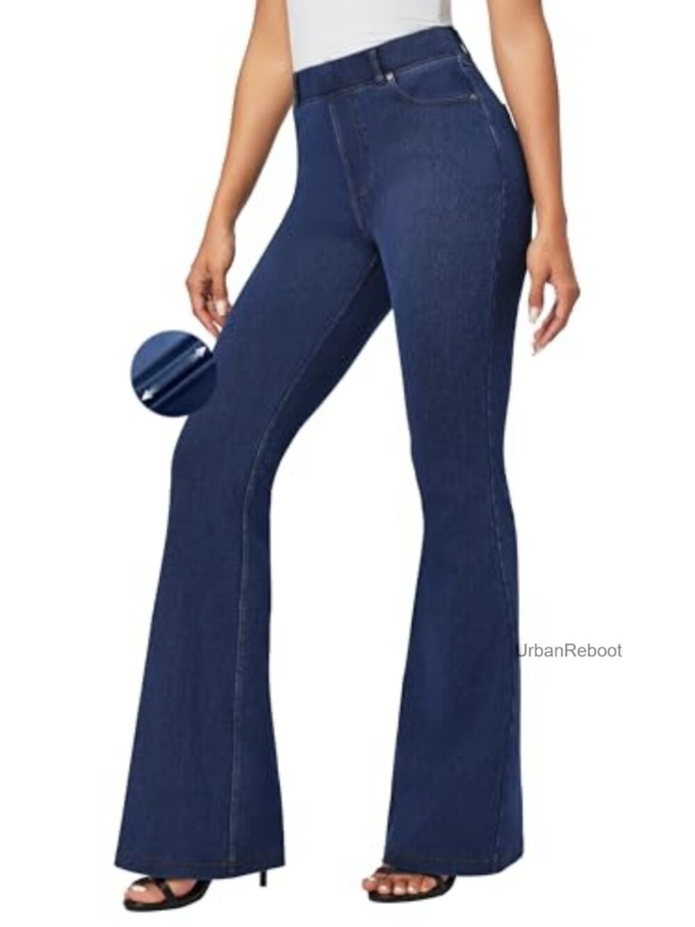 High Waisted Pull On Bell Bottom Jeans Stretchy Flare Denim Leggings for Women